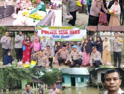 Polsek Siak Hulu Salurkan Bantuan dan Himbau Warga Tetap Waspada di Tengah Banjir Melanda